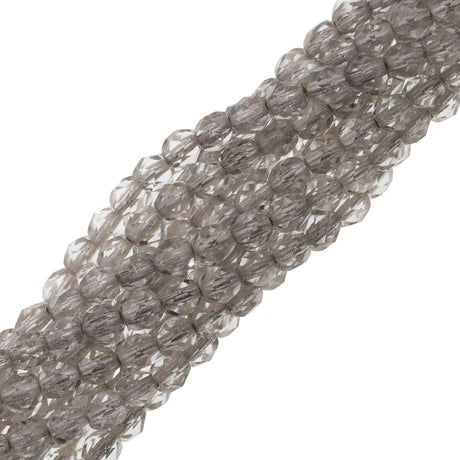 100 Czech Fire Polished 4mm Round Bead Silver Lined Crystal (00030SL)
