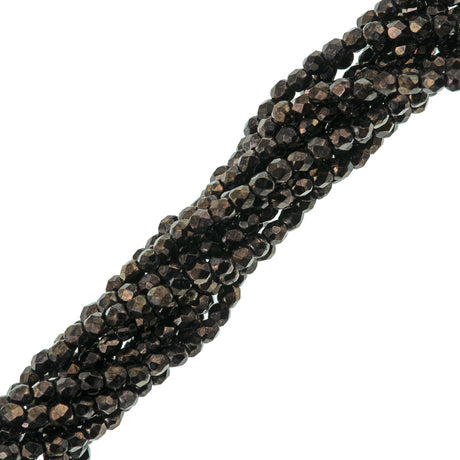 100 Czech Fire Polished 2mm Round Bead Jet Bronze Picasso (23980BT)