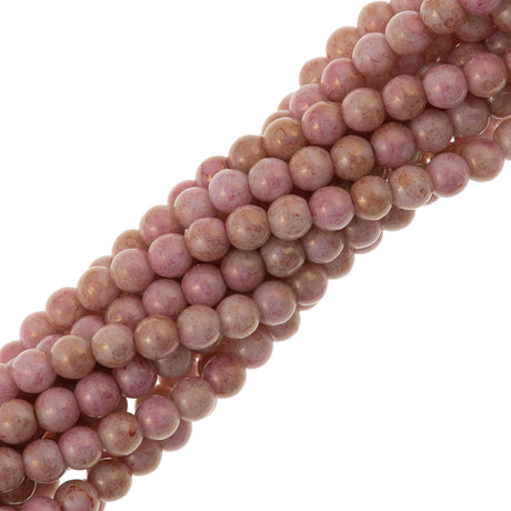 200 Czech 4mm Pressed Glass Round Beads Opaque Topaz Pink Luster (15495P)