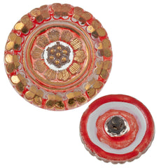 Czech 23mm Red with Gold Flower Glass Button