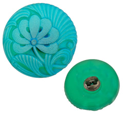 Czech 18mm Matte AB Aqua Pincushion Flower Glass Button