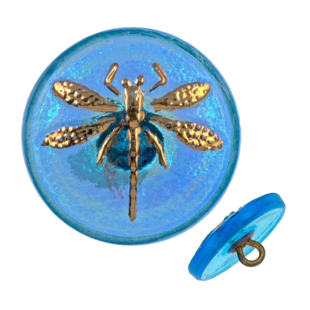 Czech 18mm Aqua Dragonfly Glass Button