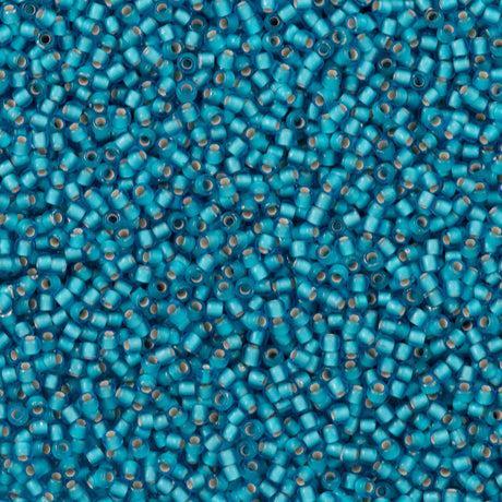 50g Toho Round Seed Beads 11/0 Matte Silver Lined Dark Aquamarine (23BF)