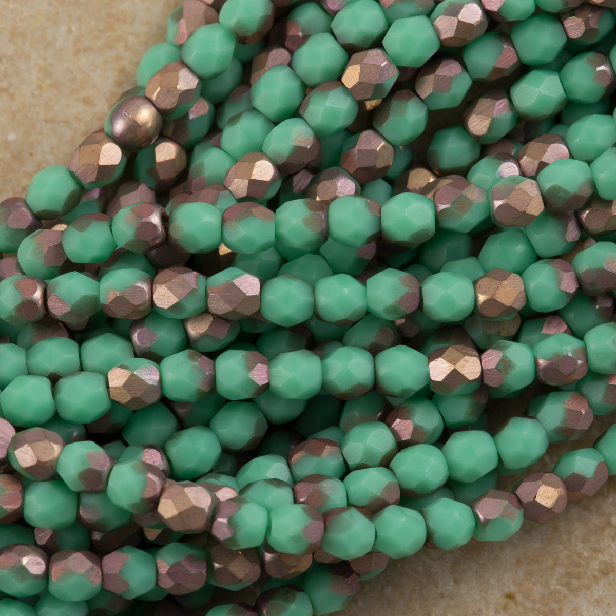 100 Czech Fire Polished 3mm Round Bead Matte Green Turquoise Apollo (53130AM)