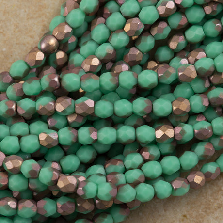 100 Czech Fire Polished 3mm Round Bead Matte Green Turquoise Apollo (53130AM)