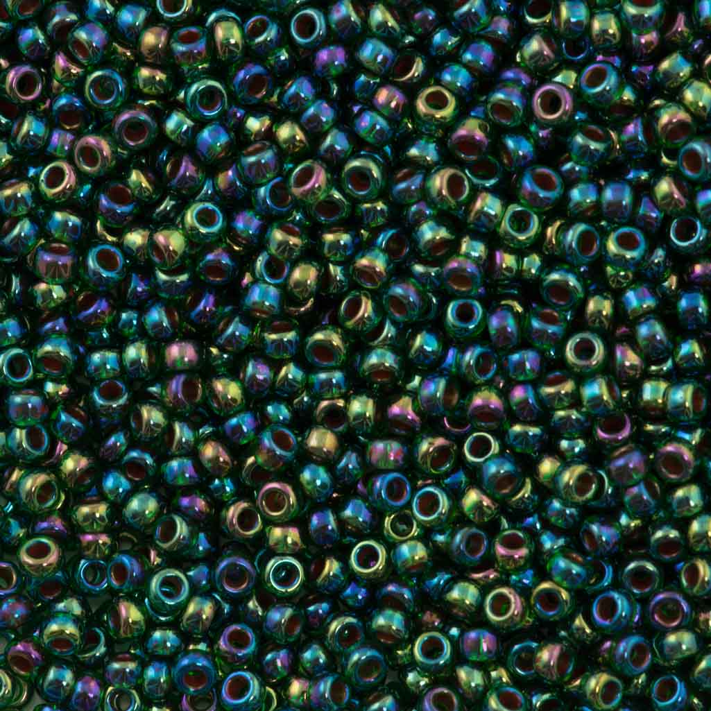 Miyuki Round Seed Bead 6/0 Fuchsia Lined Emerald AB 20g Tube (344)