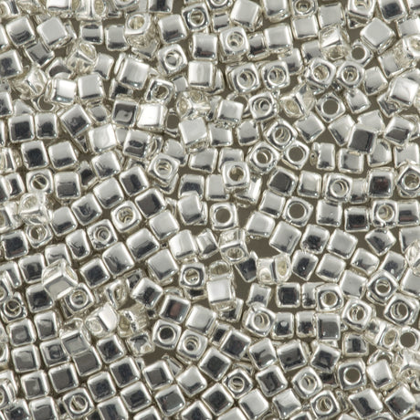 Miyuki 1.8mm Cube Seed Bead Bright Sterling Silver Plated 8g Tube (961)