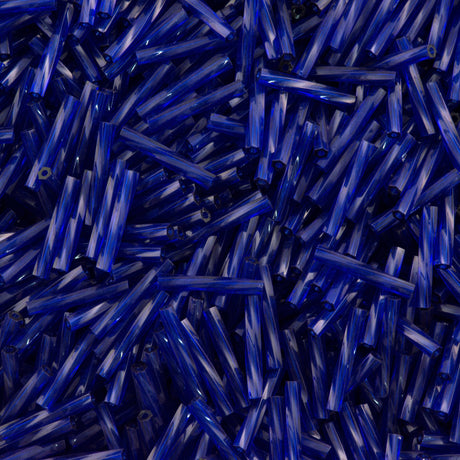 Miyuki 2x12mm Twisted Bugle Bead Transparent Dyed Dark Cobalt 25g (1711)