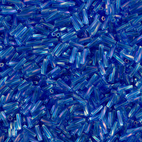 Miyuki 2x6mm Twisted Bugle Bead Transparent Medium Blue AB 25g (261)