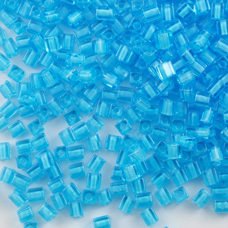 Miyuki 4mm Cube Seed Bead Inside Color Lined Blue 15g (2652)