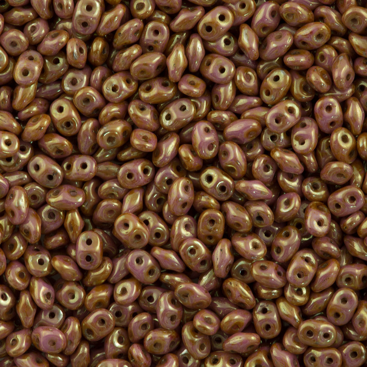 Super Duo 2x5mm Two Hole Beads Opaque Rose Gold Topaz Luster 22g Tube (65491P)