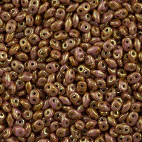 Super Duo 2x5mm Two Hole Beads Opaque Rose Gold Topaz Luster 22g Tube (65491P)