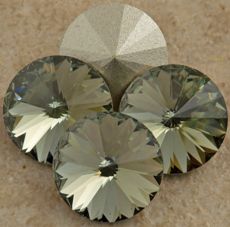 Four TRUE CRYSTAL 12mm Rivoli Black Diamond (215)