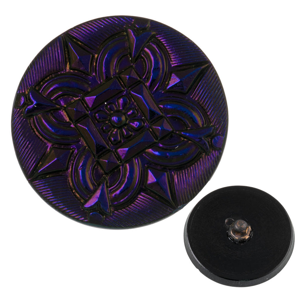 Czech 27mm Metallic Purple Compass Glass Button