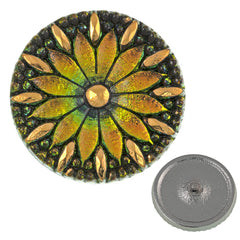Czech 31mm Flower Button Vitral Medium with Gold Accents