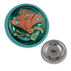 Czech 18mm Butterfly Button Sea Green and Copper