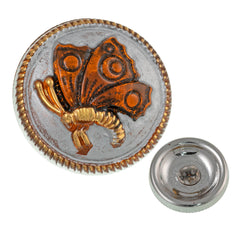 Czech 18mm Butterfly Button Amber and Silver