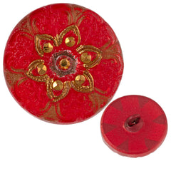 Czech Arabian Star Button Burnt Umber and Yellow Gold Accents