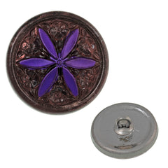 Czech 18mm Star Flower Button Rosewood and Purple Pansy