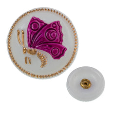 Czech 18mm Butterfly Button White and Magenta