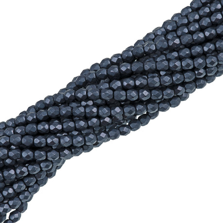 100 Czech Fire Polished 3mm Round Bead Saturated Metallic Niagara (77061)