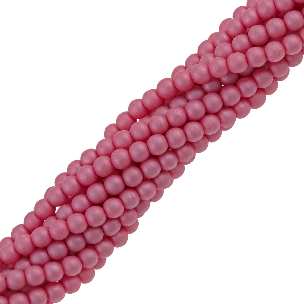 100 Czech 2mm Round Matte Flamingo Glass Pearl Beads
