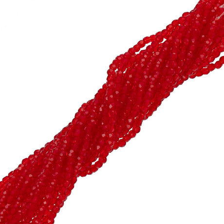 100 Czech Fire Polished 2mm Round Bead Siam Ruby (90080)