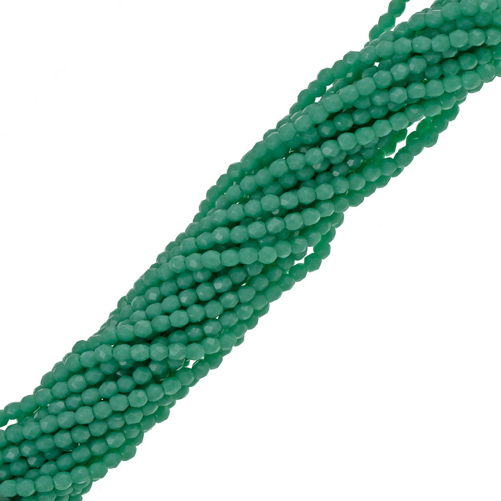 100 Czech Fire Polished 3mm Round Bead Green Turquoise (53130)