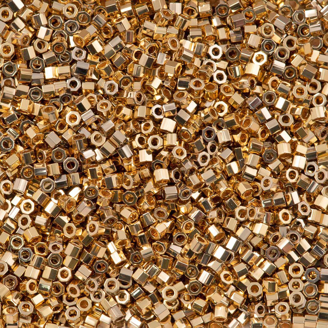 Miyuki Hex Cut Delica Seed Bead 11/0 24kt Light Gold Plated 7g