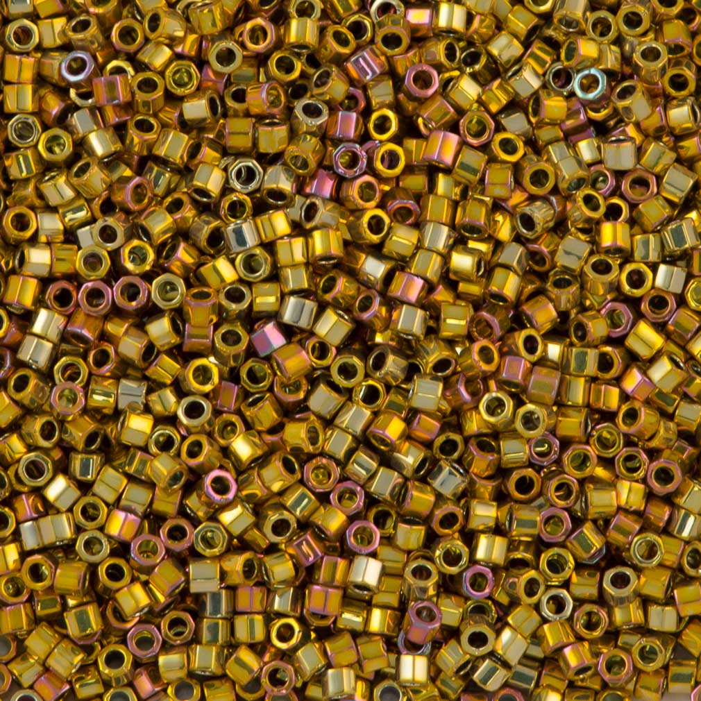 Miyuki Hex Cut Delica Seed Bead 10/0 24kt Gold Plated Rose AB 5 grams DBMC501