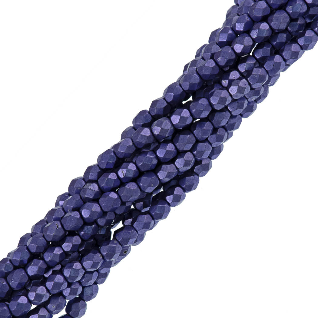 100 Czech Fire Polished 4mm Round Bead Saturated Metallic Ultra Violet (06B07)