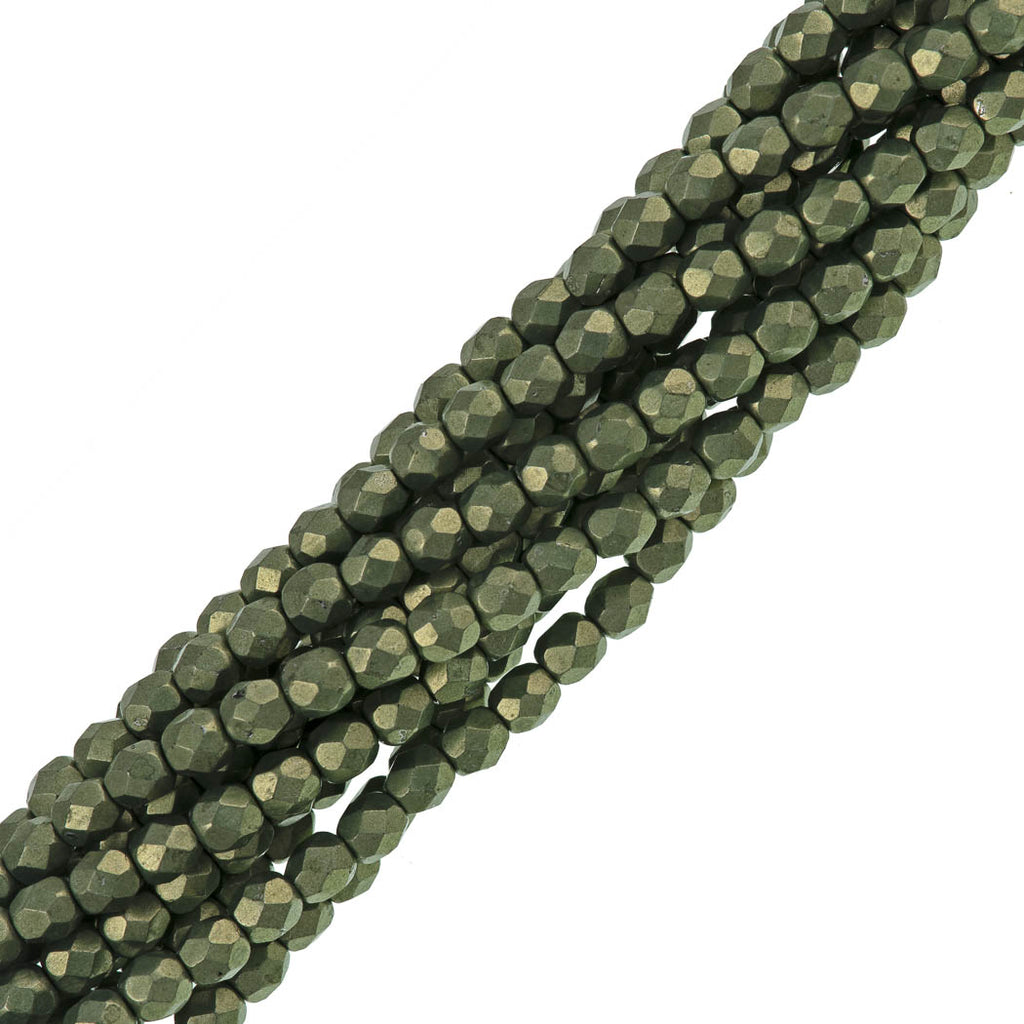 100 Czech Fire Polished 4mm Round Bead Sueded Gold Fern (08A06)