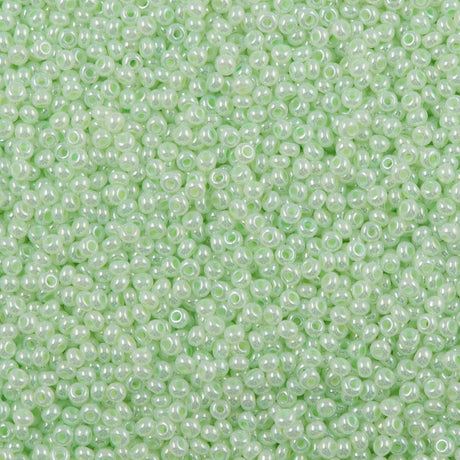 50g Czech Seed Bead 10/0 Opaque Dyed Pearl Pale Green (37152)