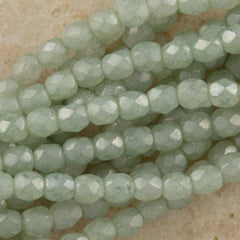 100 Czech Fire Polished 3mm Round Bead Stone Green Luster (64454)