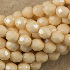 50 Czech Fire Polished 8mm Round Bead Opaque Champagne Luster (14413P)