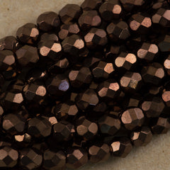 100 Czech Fire Polished 2mm Round Bead Dark Bronze (14415)