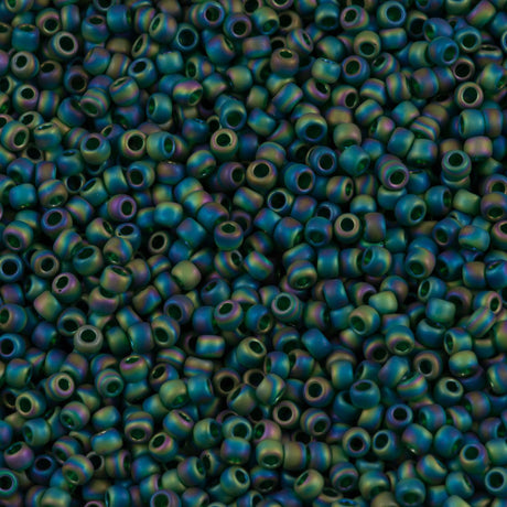 50g Toho Round Seed Beads 11/0 Transparent Matte Emerald AB (179F)