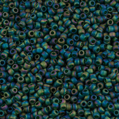 50g Toho Round Seed Beads 11/0 Transparent Matte Emerald AB (179F)