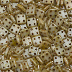 CzechMates 6mm Four Hole Quadratile Opaque Luster Cream Picasso Beads (65401P)