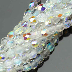 100 Czech Fire Polished 2mm Round Bead Crystal AB (00030X)