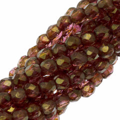 100 Czech Fire Polished 2mm Round Bead Luster Rose Gold Topaz (65491)