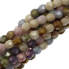 100 Czech Fire Polished 3mm Round Bead Opaque Luster Mix Color (10000P)