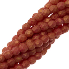 100 Czech Fire Polished 3mm Round Bead Pacifica Strawberry (10020PS)