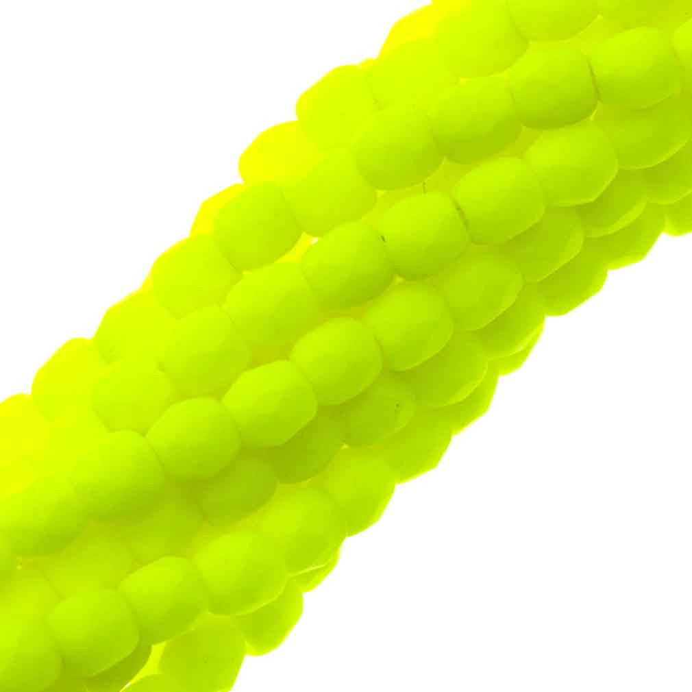 100 Czech Fire Polished 3mm Round Bead Neon Yellow (25121)