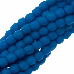 100 Czech Fire Polished 3mm Round Bead Neon Electric Blue (25127)