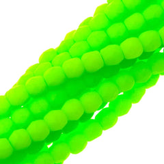 100 Czech Fire Polished 3mm Round Bead Neon Lime (25142)