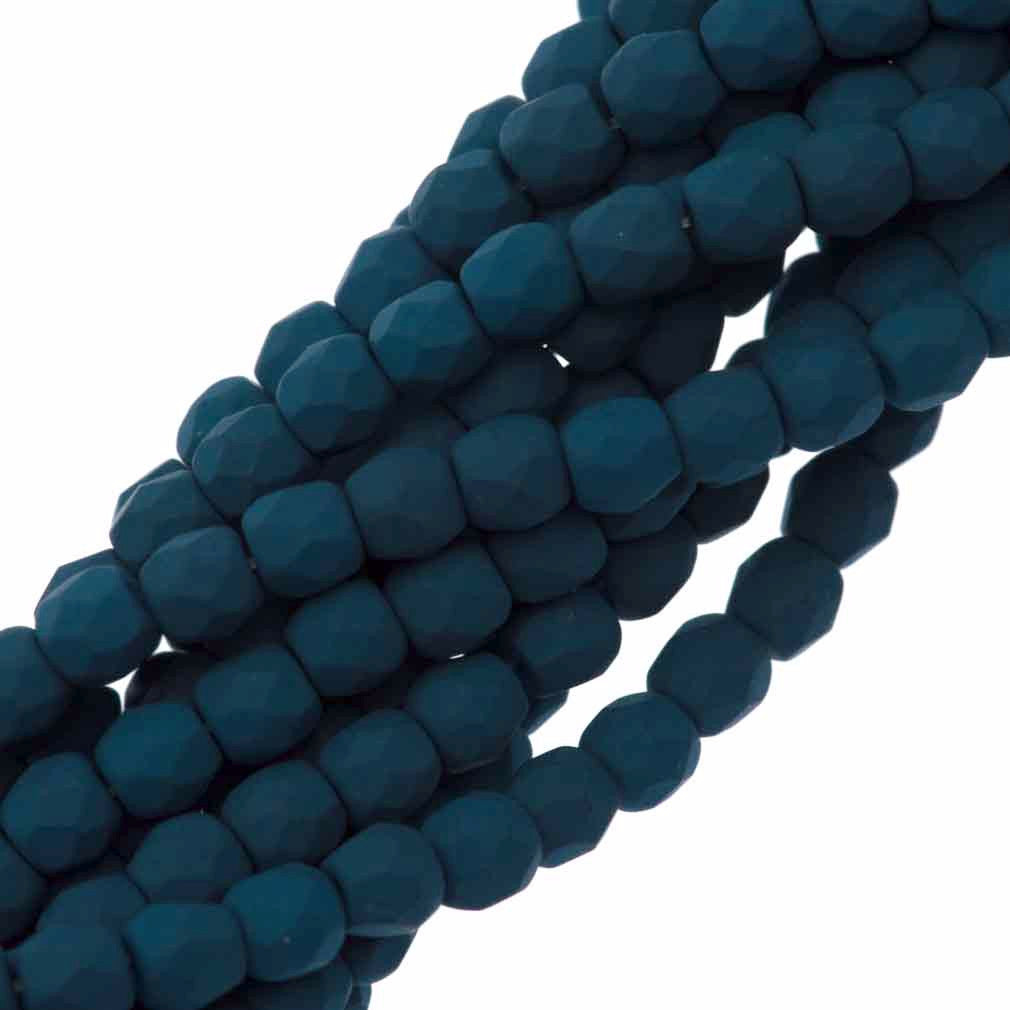100 Czech Fire Polished 3mm Round Bead Saturated Navy (29530)