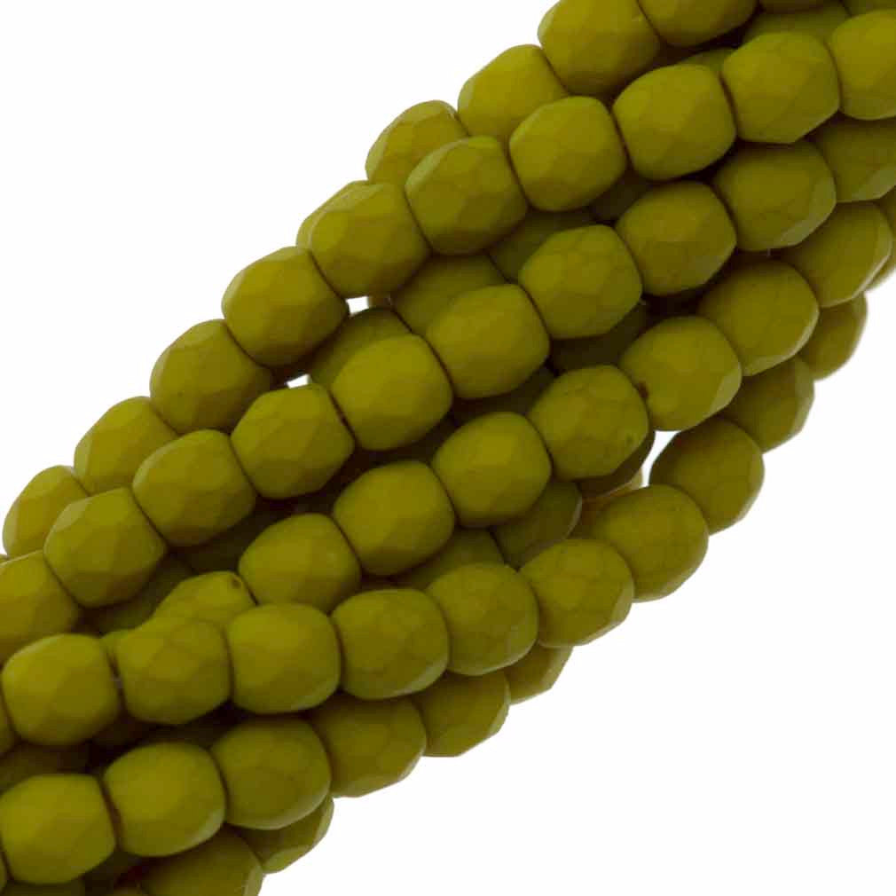 100 Czech Fire Polished 3mm Round Bead Saturated Chartreuse (29535)