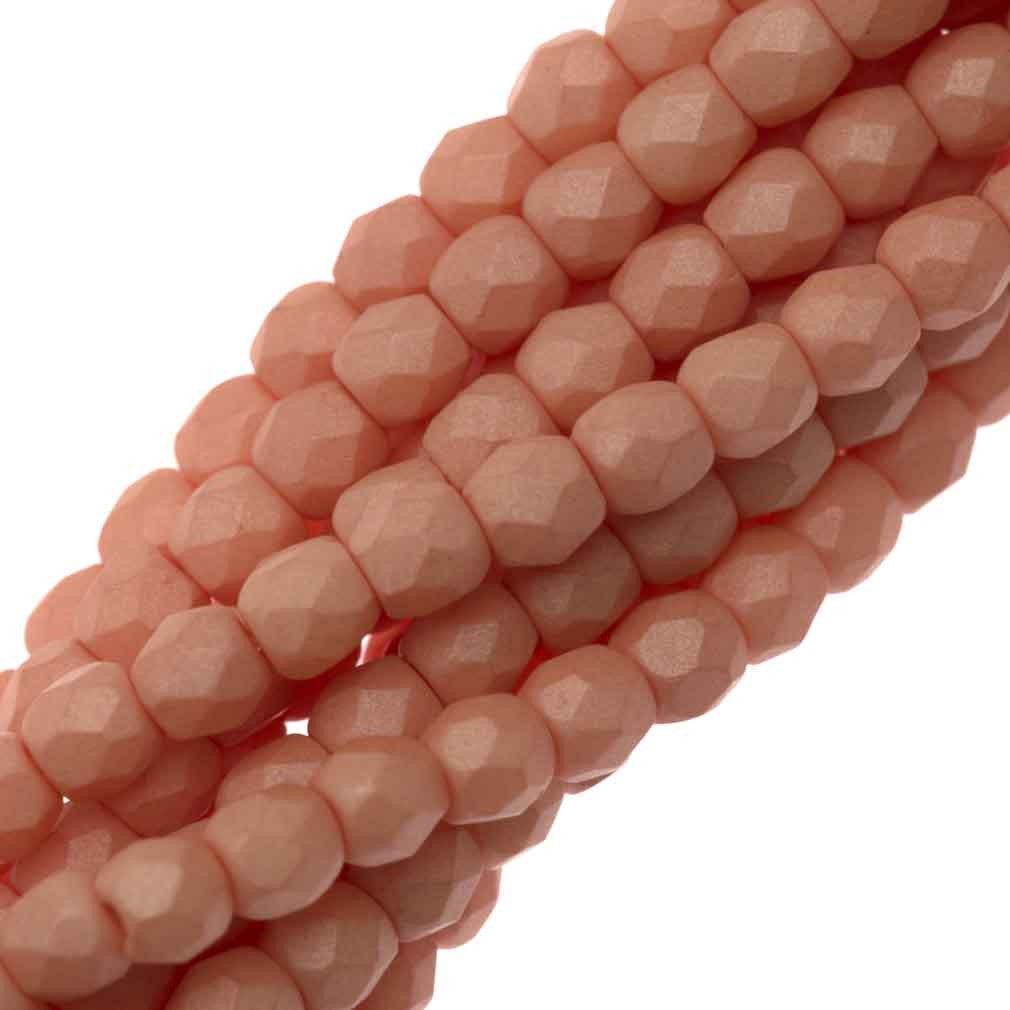 100 Czech Fire Polished 3mm Round Bead Saturated Peach (29563)
