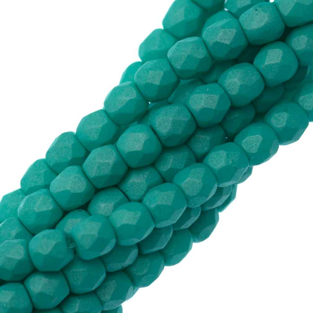 100 Czech Fire Polished 3mm Round Bead Saturated Teal (29569)